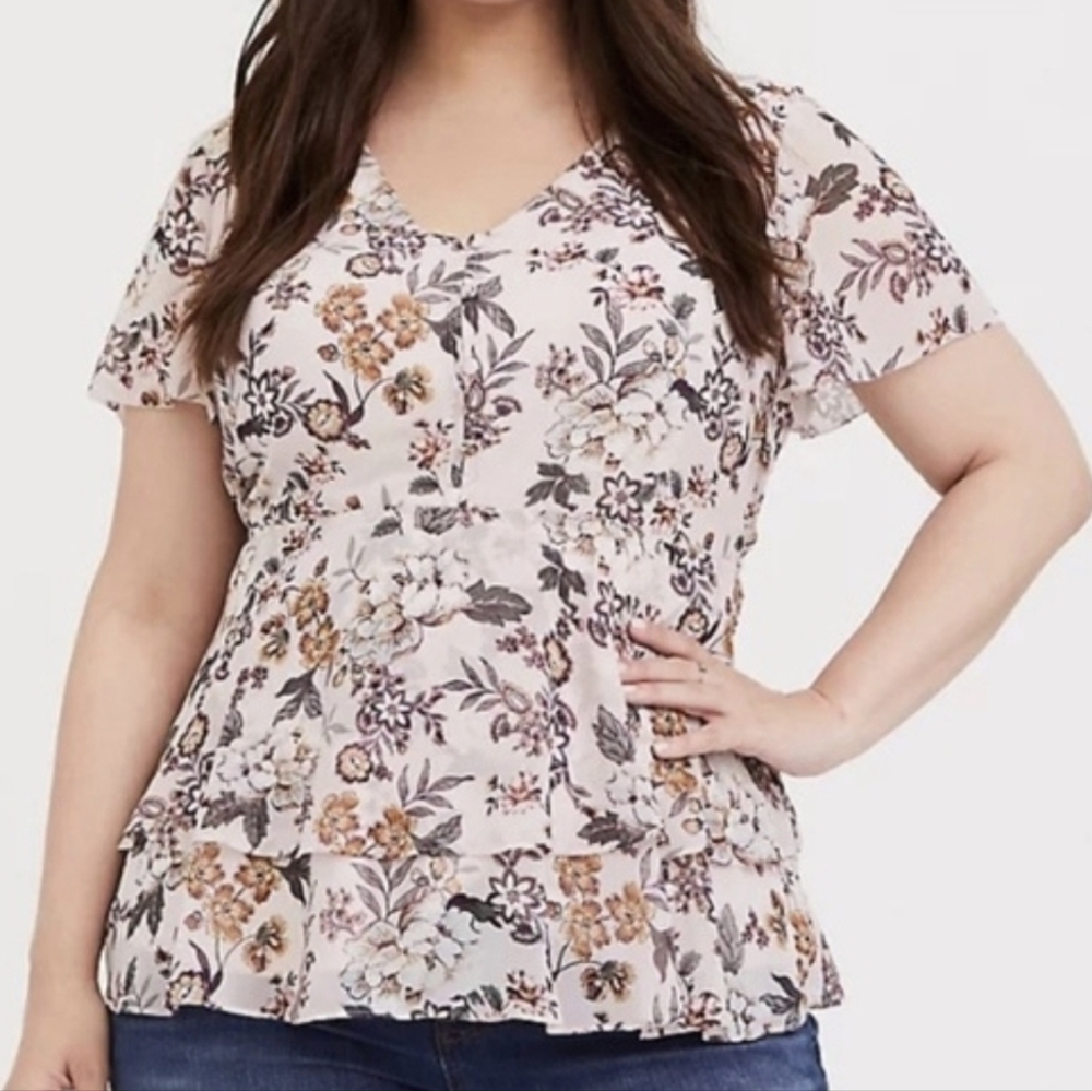 Torrid Babydoll Challis Chiffon Floral print Blouse